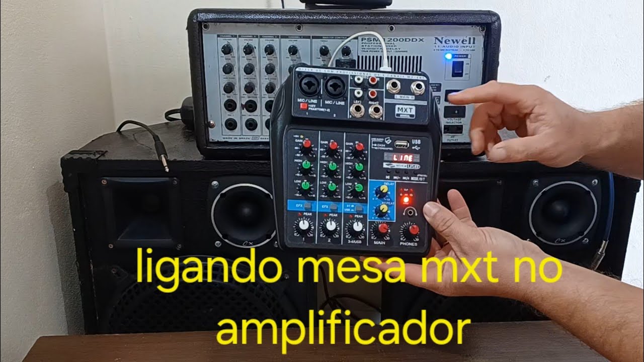 mesa  de som mxt 4 canais ligando no amplificador e do amplificador nas caixas