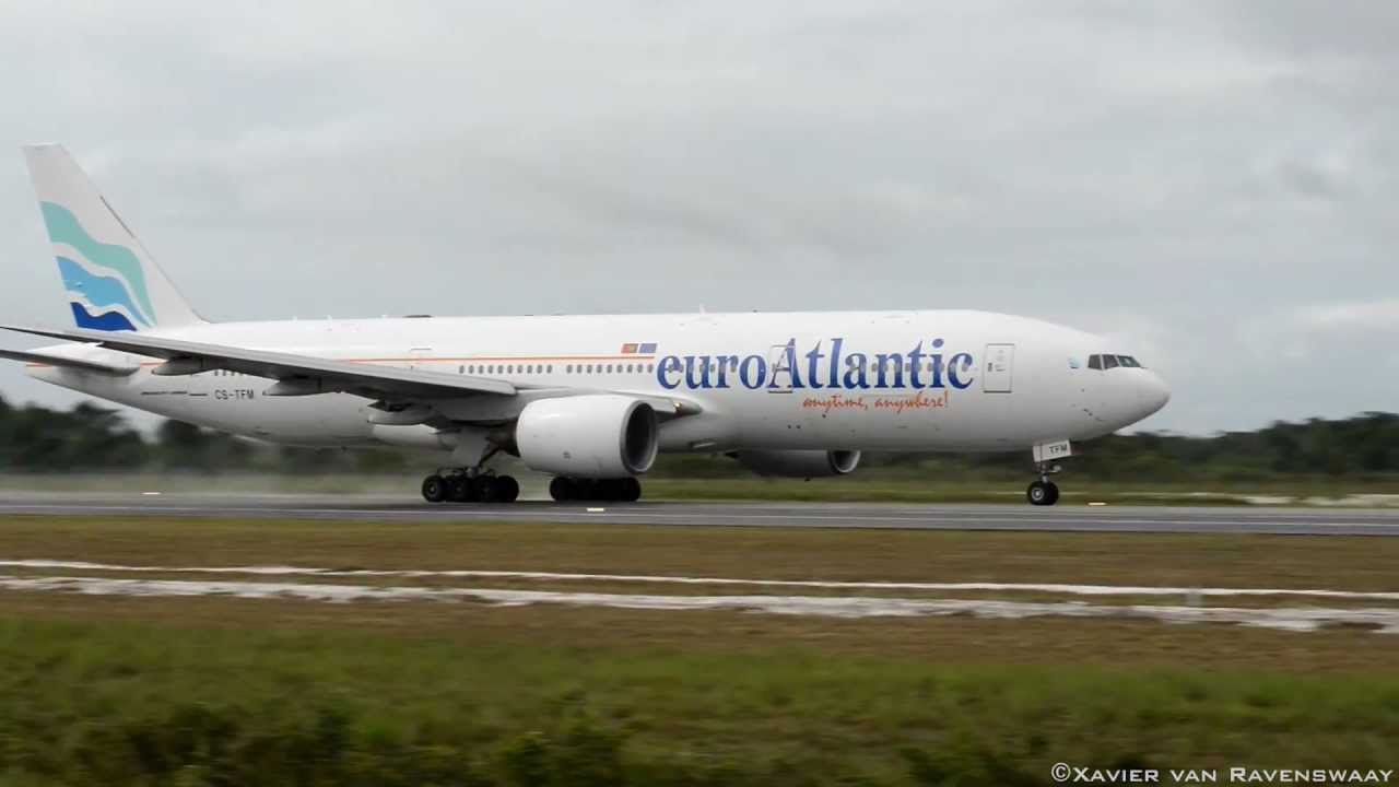 EuroAtlantic Boeing 777-200ER takeoff from Johan Adolf Pengel International airport