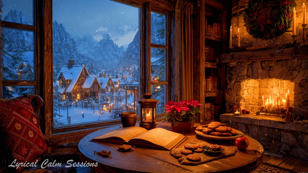 Winter Escape Jazz Piano 🎹 Cozy Fireside & Snowy Mountain Village Ambience for Sleep, Study ❄️🔥🏠