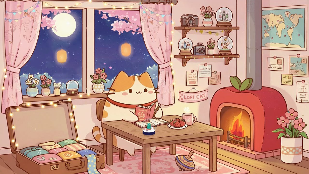 Cozy Winter Reading with Lofi Cat's 📖 ☕ Lofi Study Beats for Deep Focus ✨ Relaxing Night