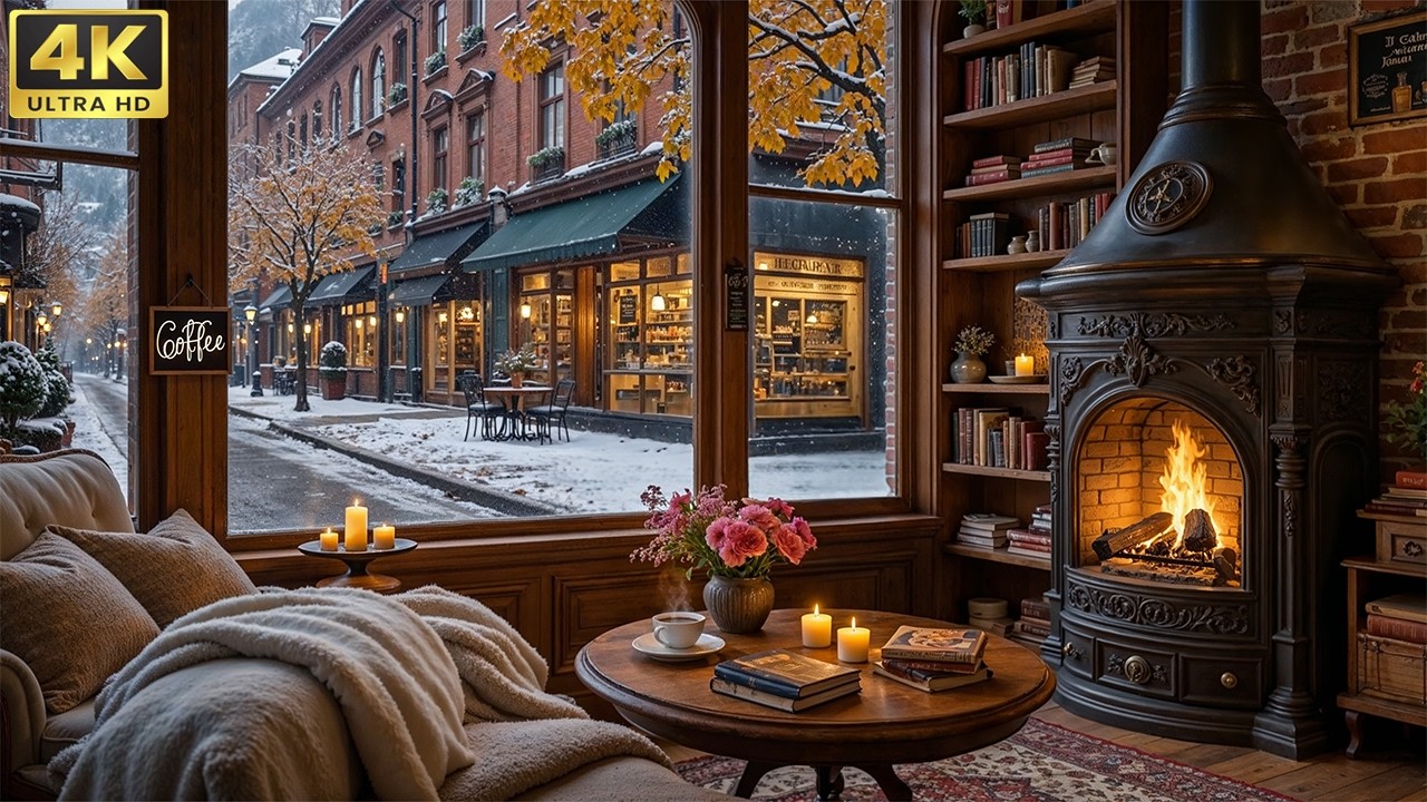 Exquisite Winter Jazz Café ☕ Quiet Coffee Shop Ambience with Cozy Fireplace for Study, Work & Relax