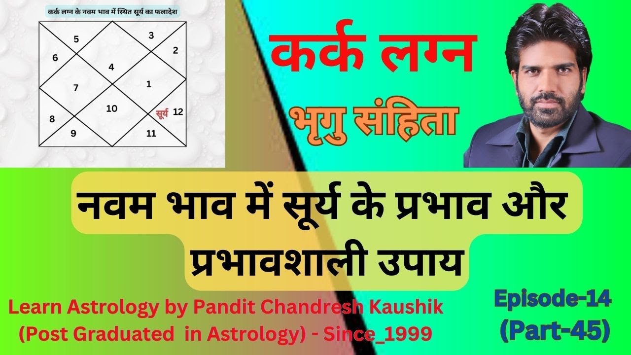 कर्क लग्न-सूर्य नवम भाव में फलादेश-उपाय सहित Sun of 9th House (Episode-14, Part-45) भृगु संहिता