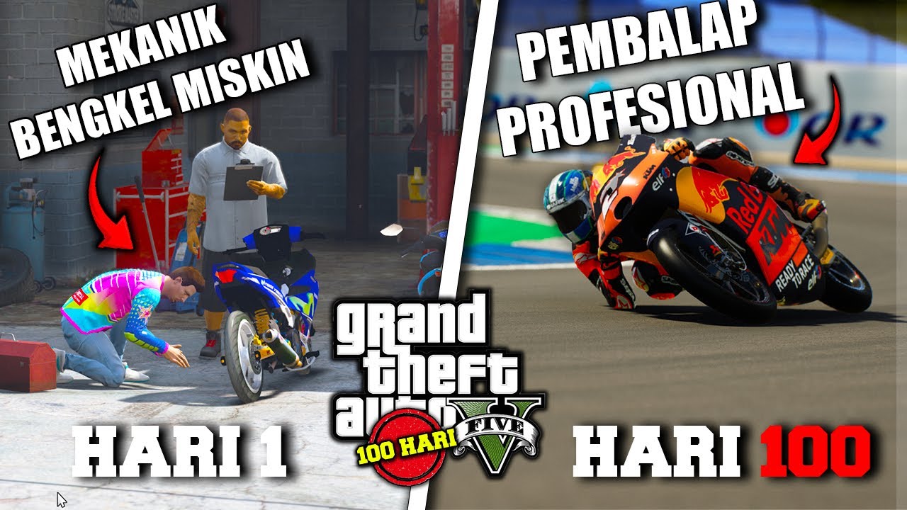 100 HARI DI GTA 5 DARI MEKANIK BENGKEL SAMPAI MENJADI PEMBALAP MOTOR PROFESIONAL