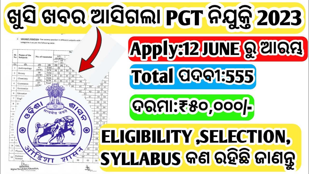 555 SSB PGT RECRUITMENT 2023 !Odisha PGT Recruitment 2023 !PGT Vacancy 2023 !PGT RECRUITMENT 2026!