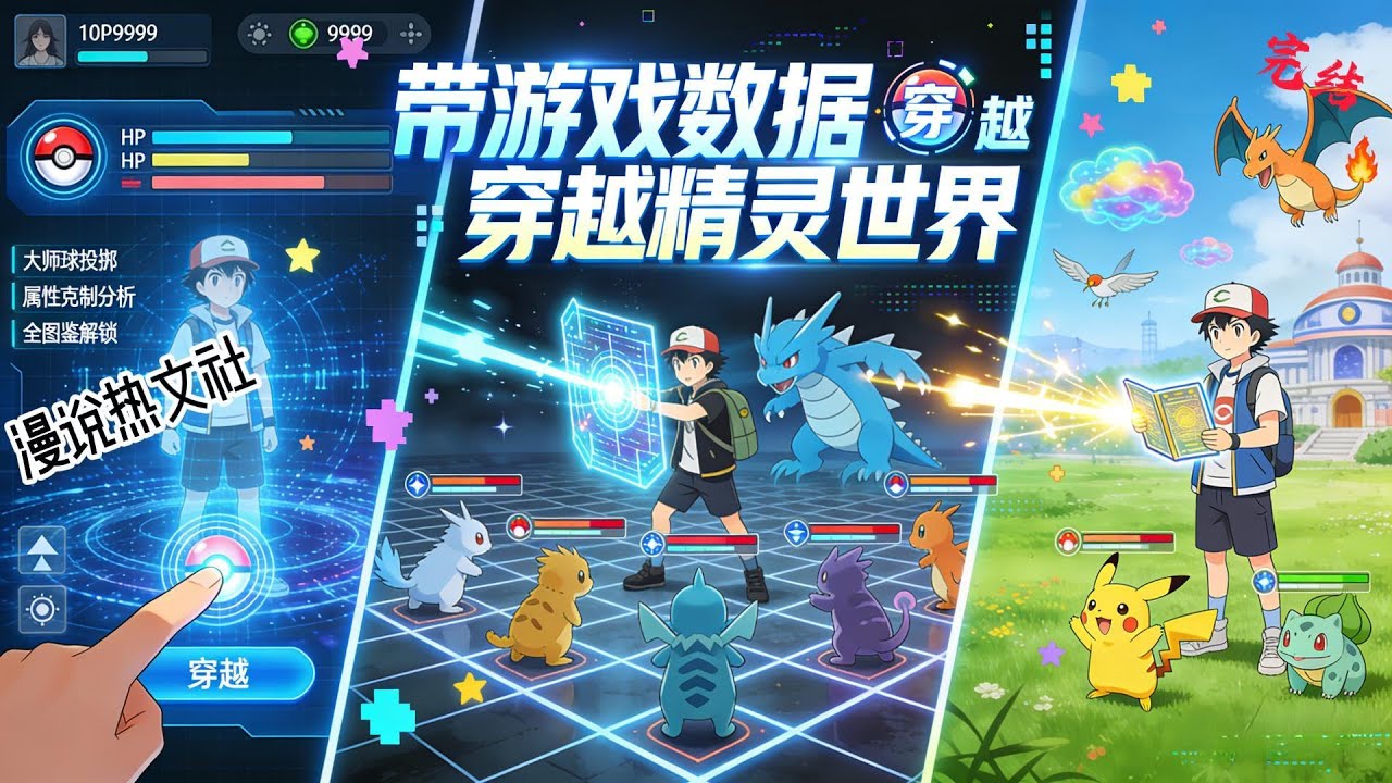 完结《带游戏数据穿越精灵世界》通关宝可梦朱紫，并集齐了全世代精灵后的陆羽意外穿越到了人类和精灵共存的世界！ 未曾想，自己通关朱紫的游戏数据居然也跟着一起穿越而来！ #穿越#二次元#动漫衍生
