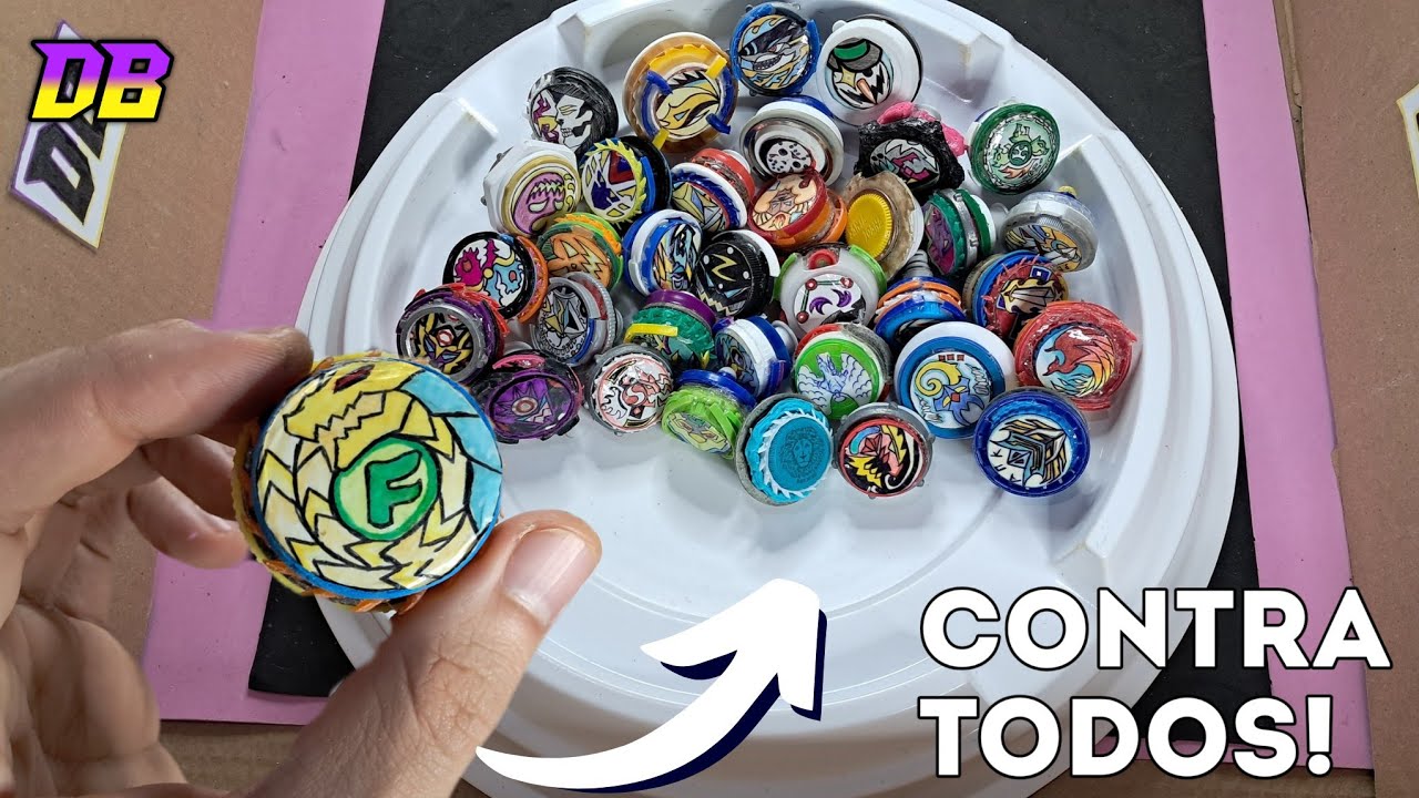 BEYBLADE CASEIRO! FAFNIR VS TODOS BEYS DE TAMPINHA 