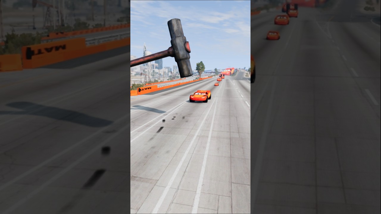 Lightning McQueen vs Giant Hammer in BeamNG.drive! 🚗💥 Who Survives?