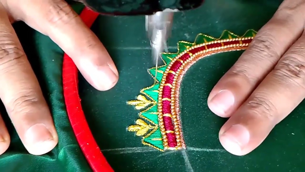 Simple Machine Embroidery but Hand Work look | Blouse Neck Embroidery