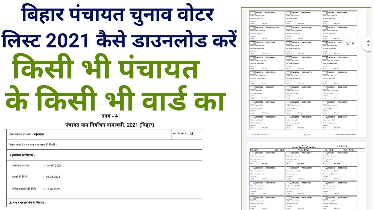 Bihar Panchayat election voter list 2021 download pdf | bihar voter list