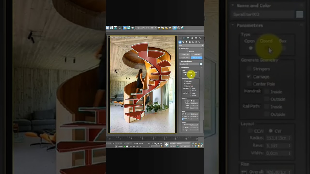 Spiral stairs modeling in 3ds Max #3dsmax #cgi #stairs #modeling #3d #3ds #architecture #architect