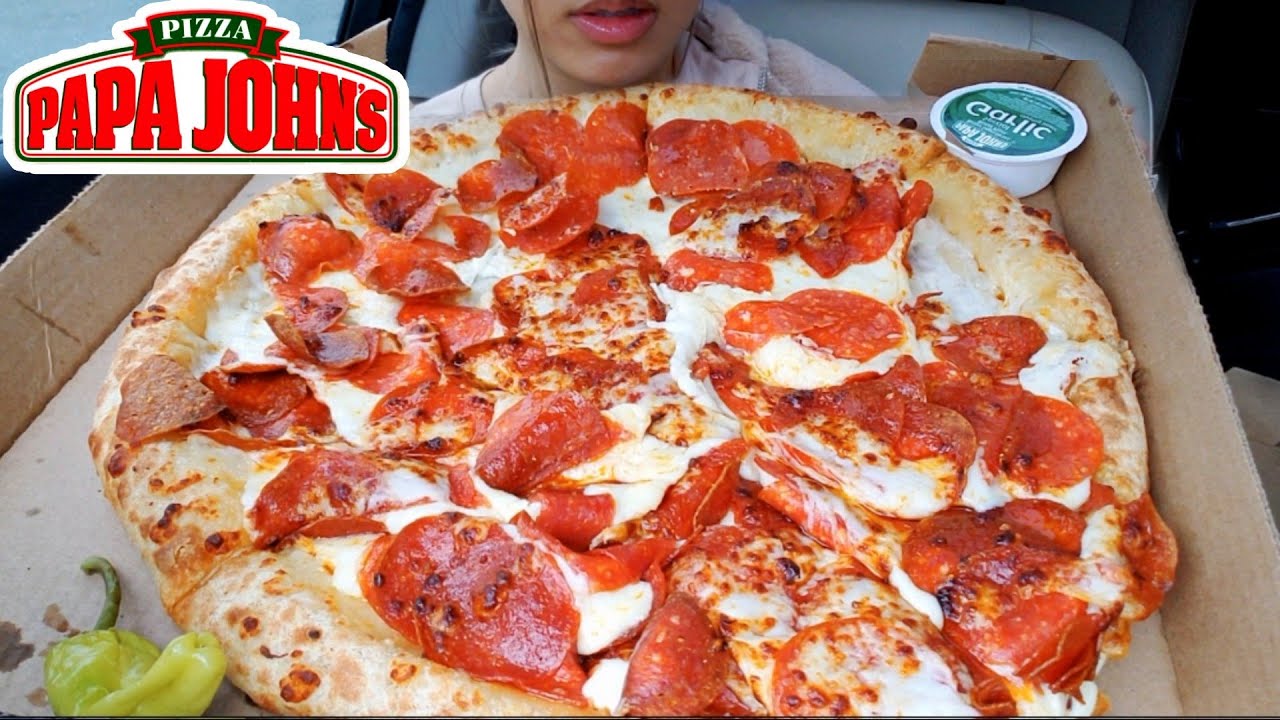 ASMR EATING SOUND PAPA JOHNS CAR MUKBANG STUFFED CHEESE CRUST PEPPERONI PIZZA CHICKEN WING TWILIGHT