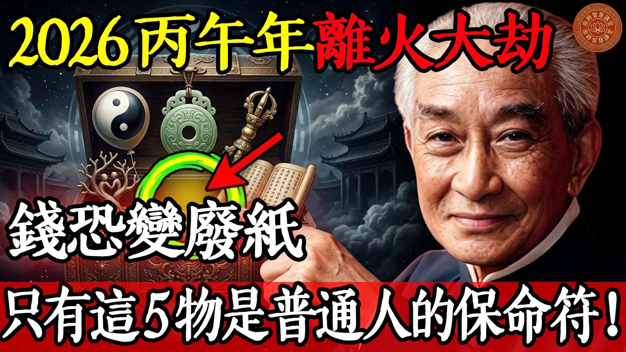 南懷瑾預言：2026丙午年“離火”大劫，全球恐陷黑暗！錢變廢紙，這5物才是普通人的“保命符”！#南懷瑾 #九紫離火運 #2026大劫 #丙午年 #國學智慧 #修心 #易經 #金剛經 #人生哲理