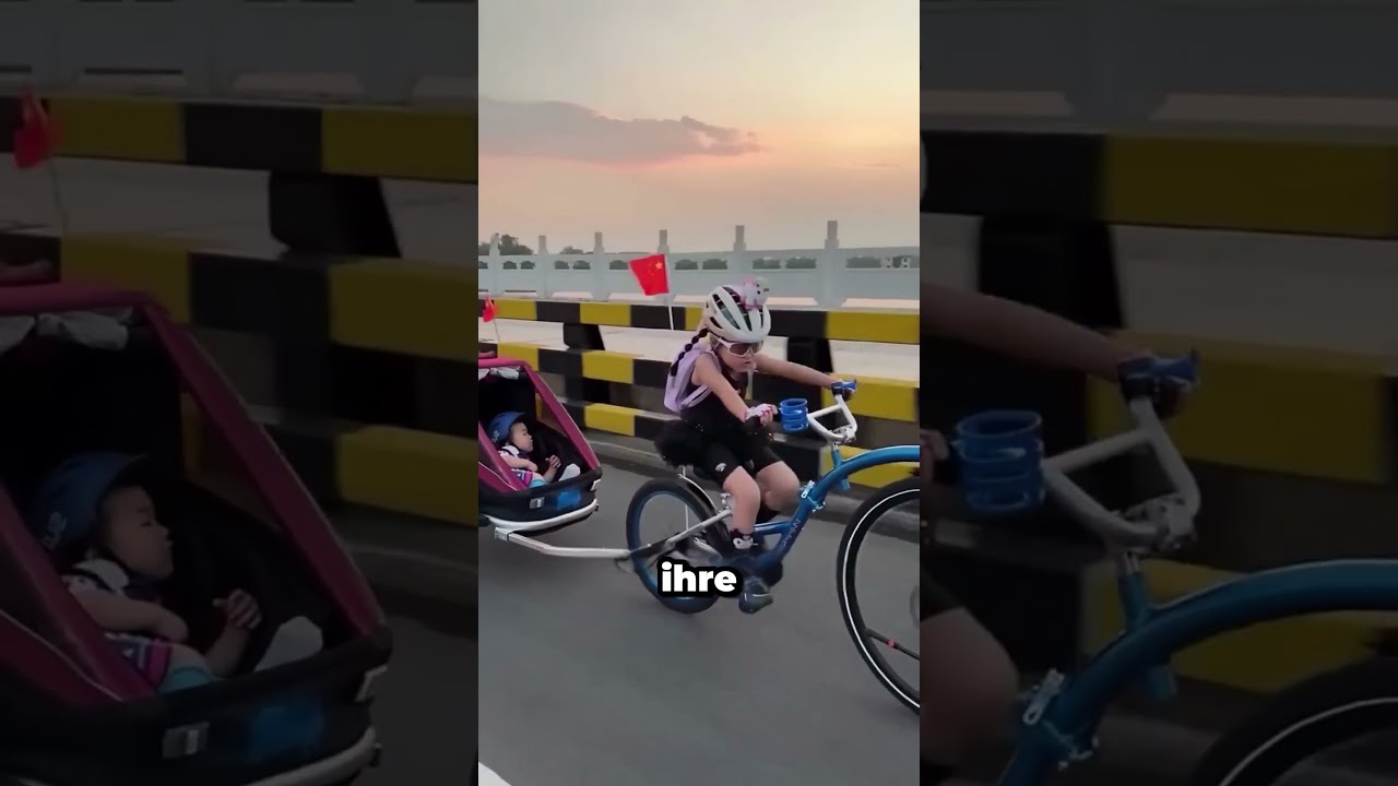 Kleine Radfahrerin zeigt coole Tricks!