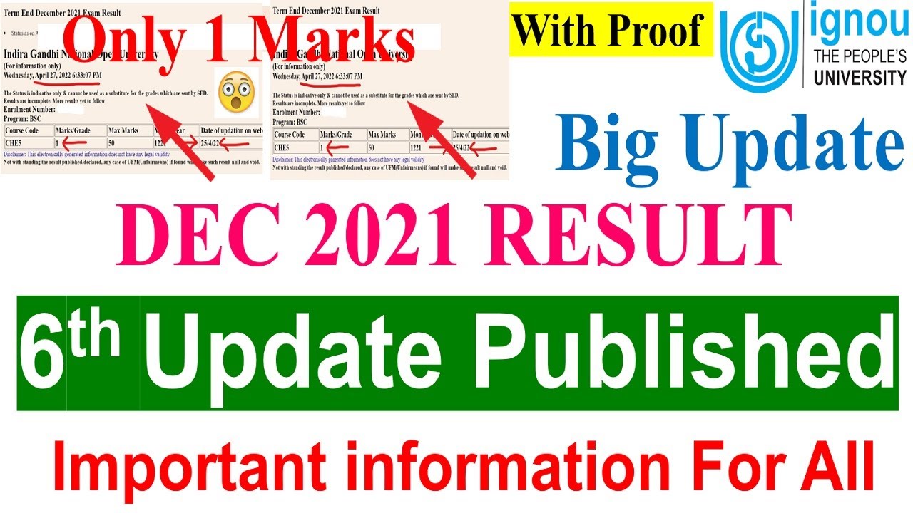 IGNOU DEC 2021 Exam Result Big Update Published | Dec 2021 Result 6th Update | important information