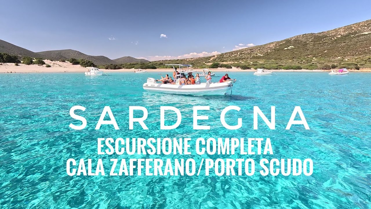 Tour completo in barca  a Cala Zafferano e Porto Scudo ( Poligono Militare) Sardegna 4K