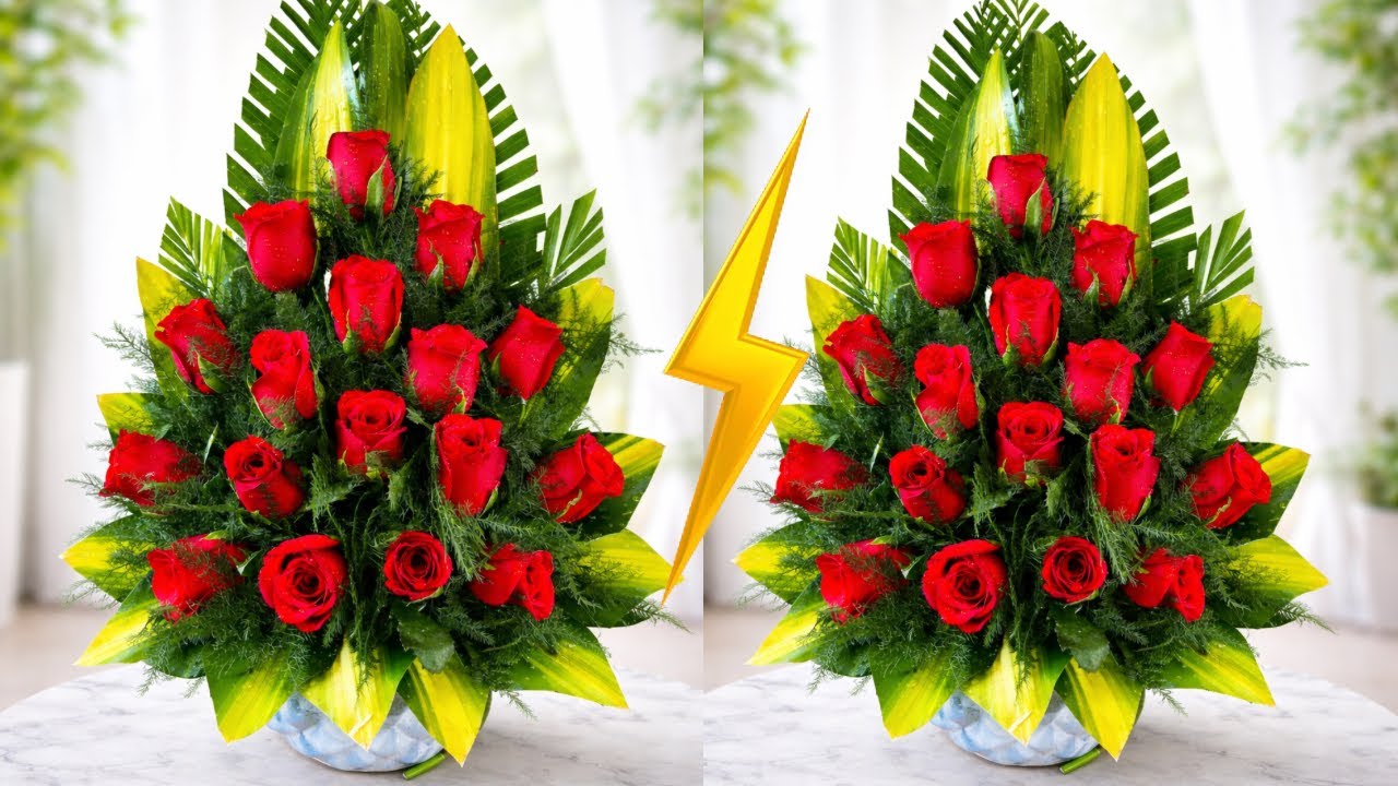 How to Make Red Roses Flower Arrangement in Pot Base | Easy Floral Design Tutorial | Florist Sujeet 