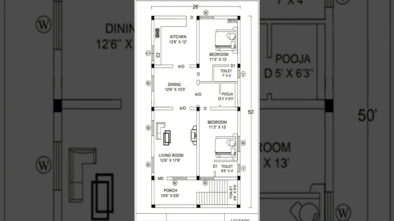 26' x 50' ground floor design | 2bhk home plan | north facing house