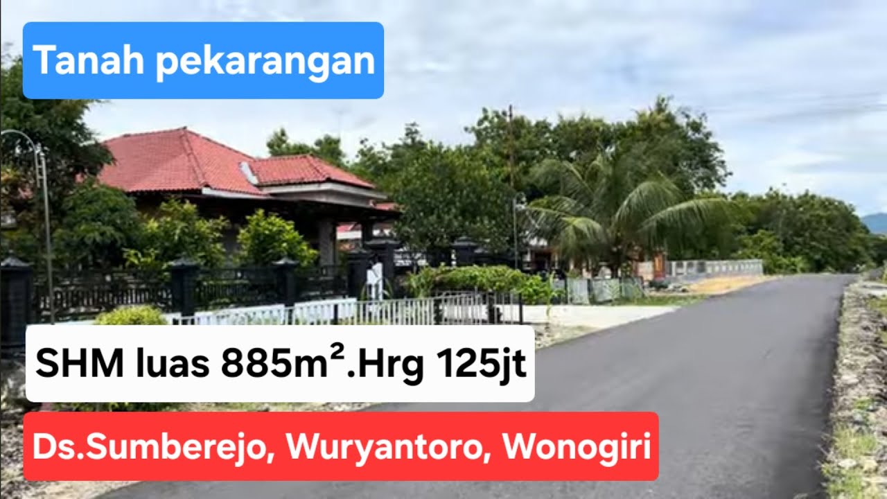 Tanah pekarangan SHM luas 885m² LD 35m harga 125jt.Lokasi desa Sumberejo kec Wuryantoro, Wonogiri