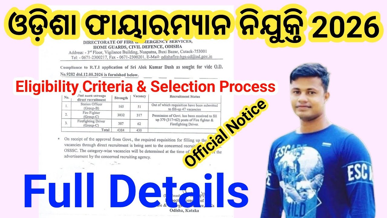 ଆସିଗଲା Odisha Fireman Recruitment 2026 Officiall Notice Full Details 