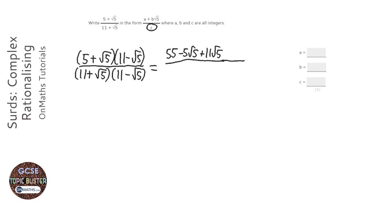 Surds: Complex Rationalising (Grade 9) - OnMaths GCSE Maths Revision