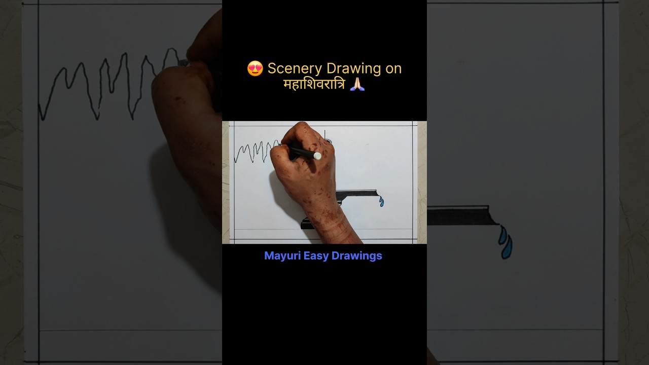 🥰 Mahashivratri Scenery Drawing Easy #shorts