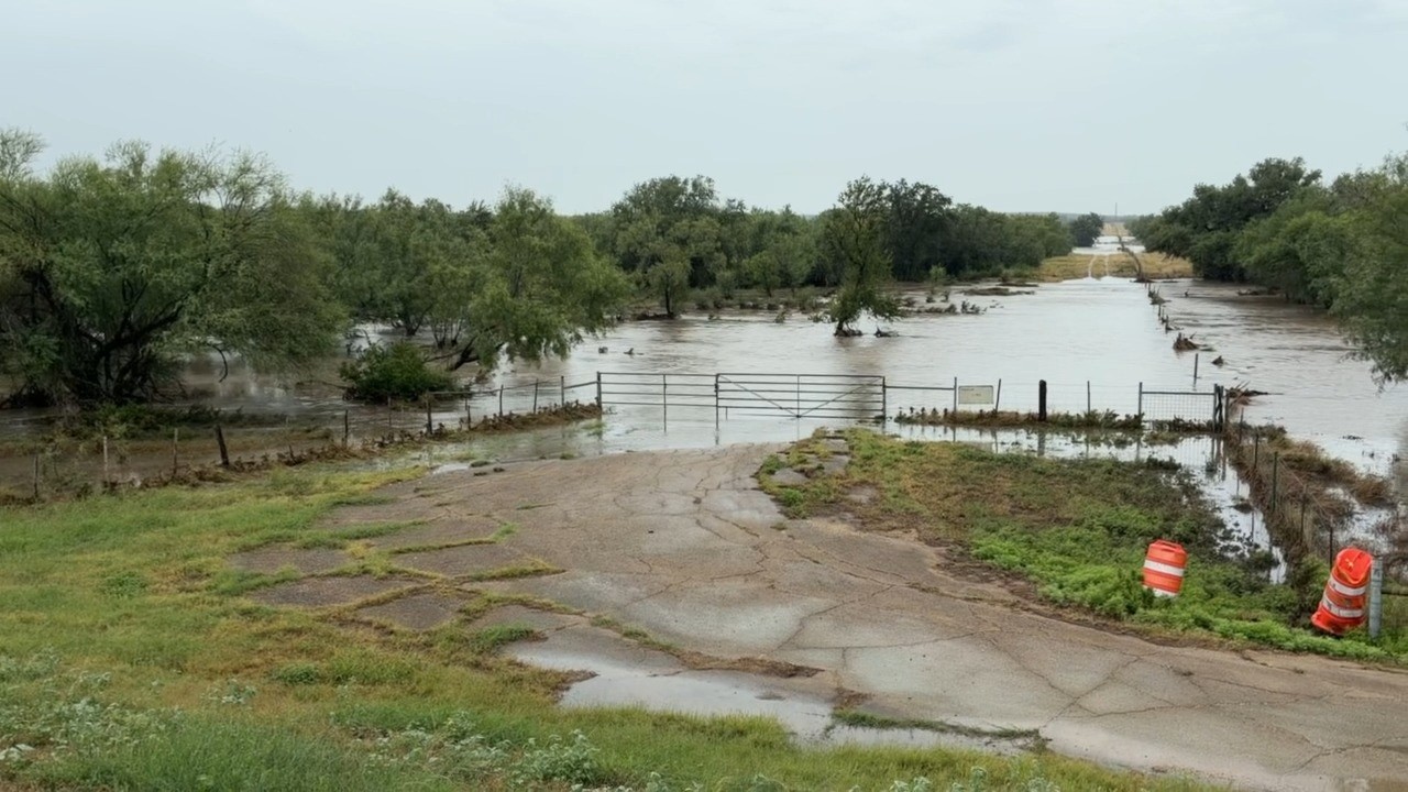 Rising water levels near Highway 90 West five miles from Uvalde, Texas