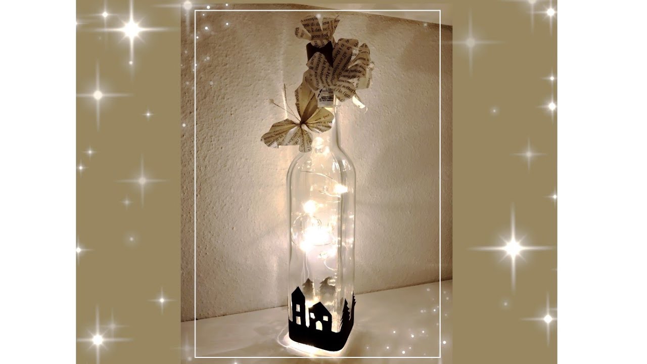 Luci in bottiglia decorata con fiori di carta✨/bottle decorated with lights and paper flowers