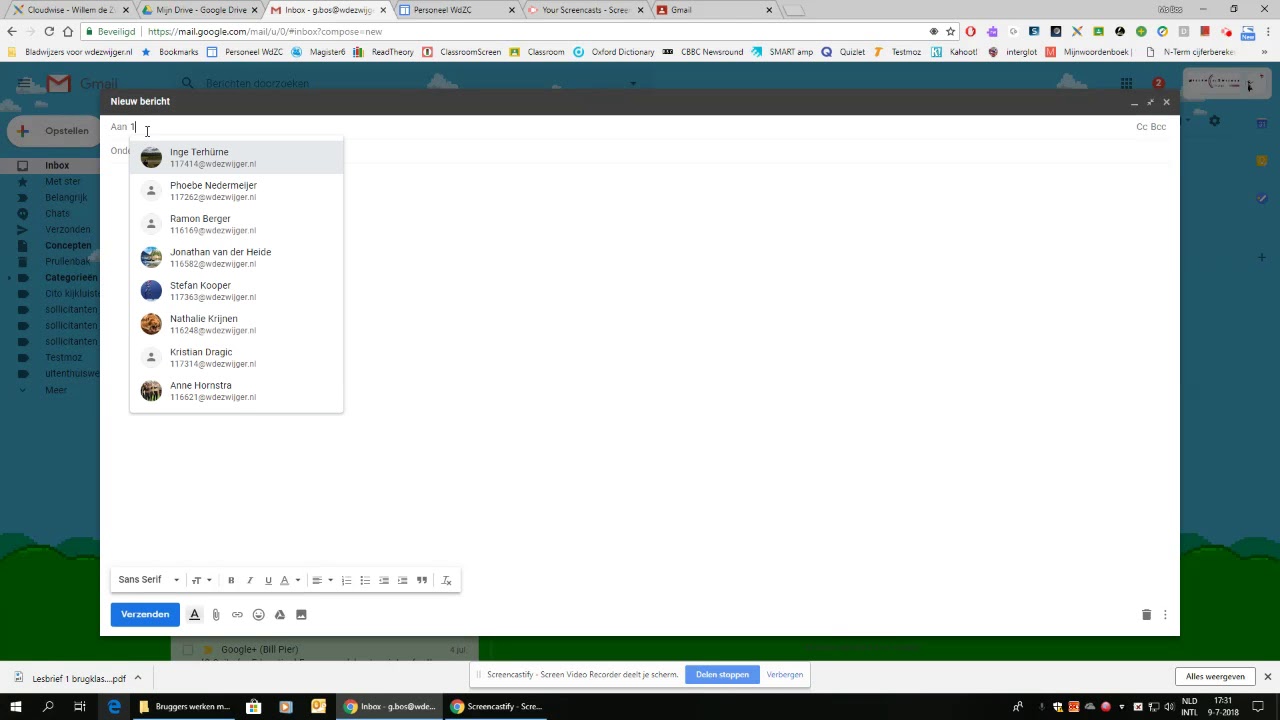 Opstellen van een e-mail aan een klasgenoot