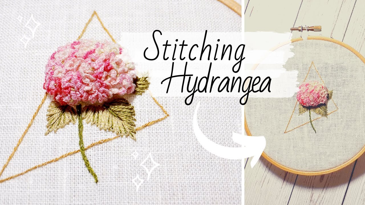 Hand Embroidered Hydrangea, stumpwork tutorial