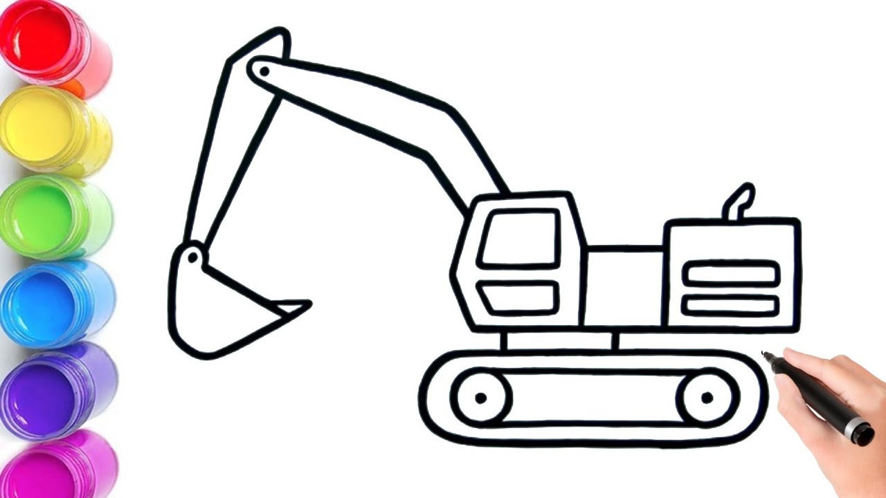 How to draw an Excavator Drawing, Painting, Coloring for kids and toddlers Step by Step