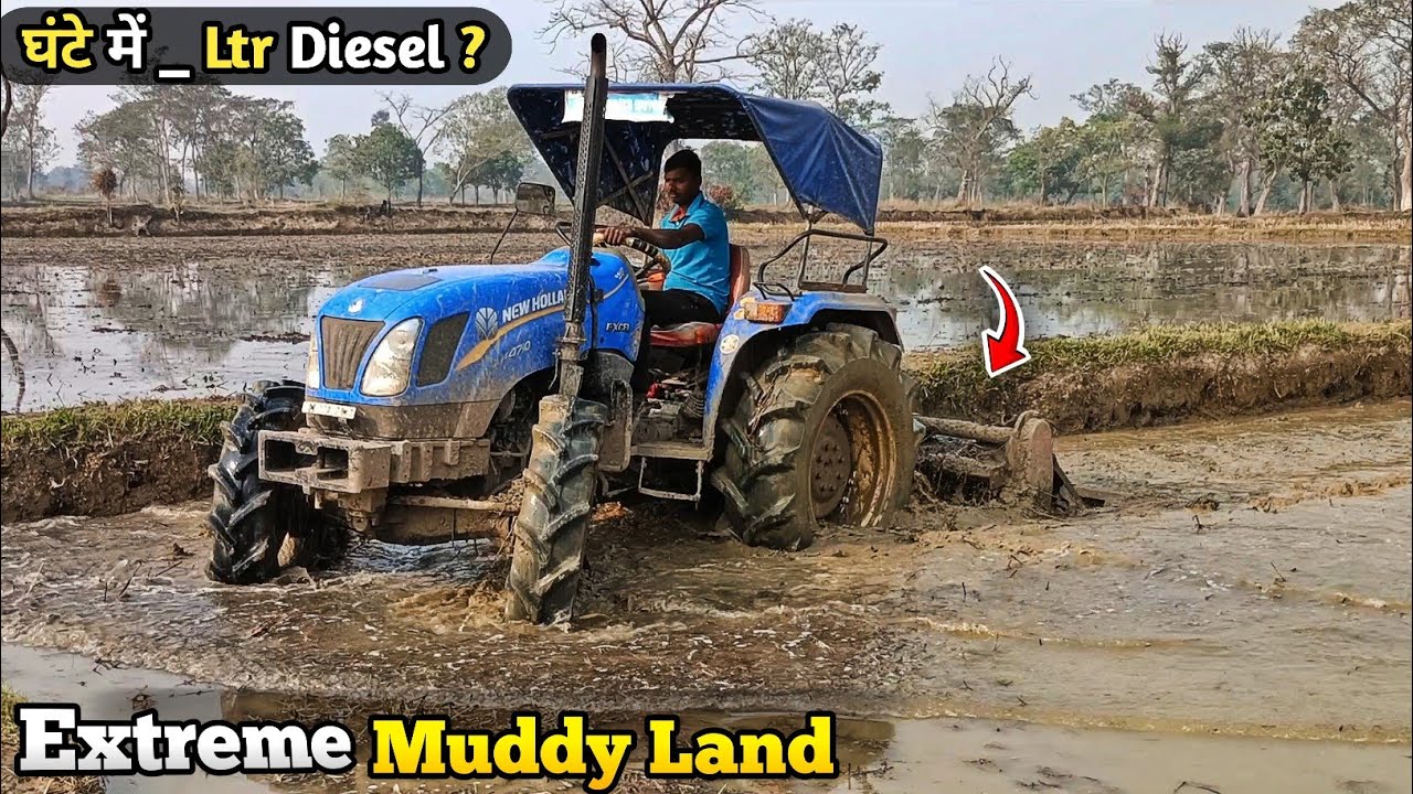 New Holland Excel 4710 4WD With Nipha 72 Blade Rotavator In Deep Mud 
