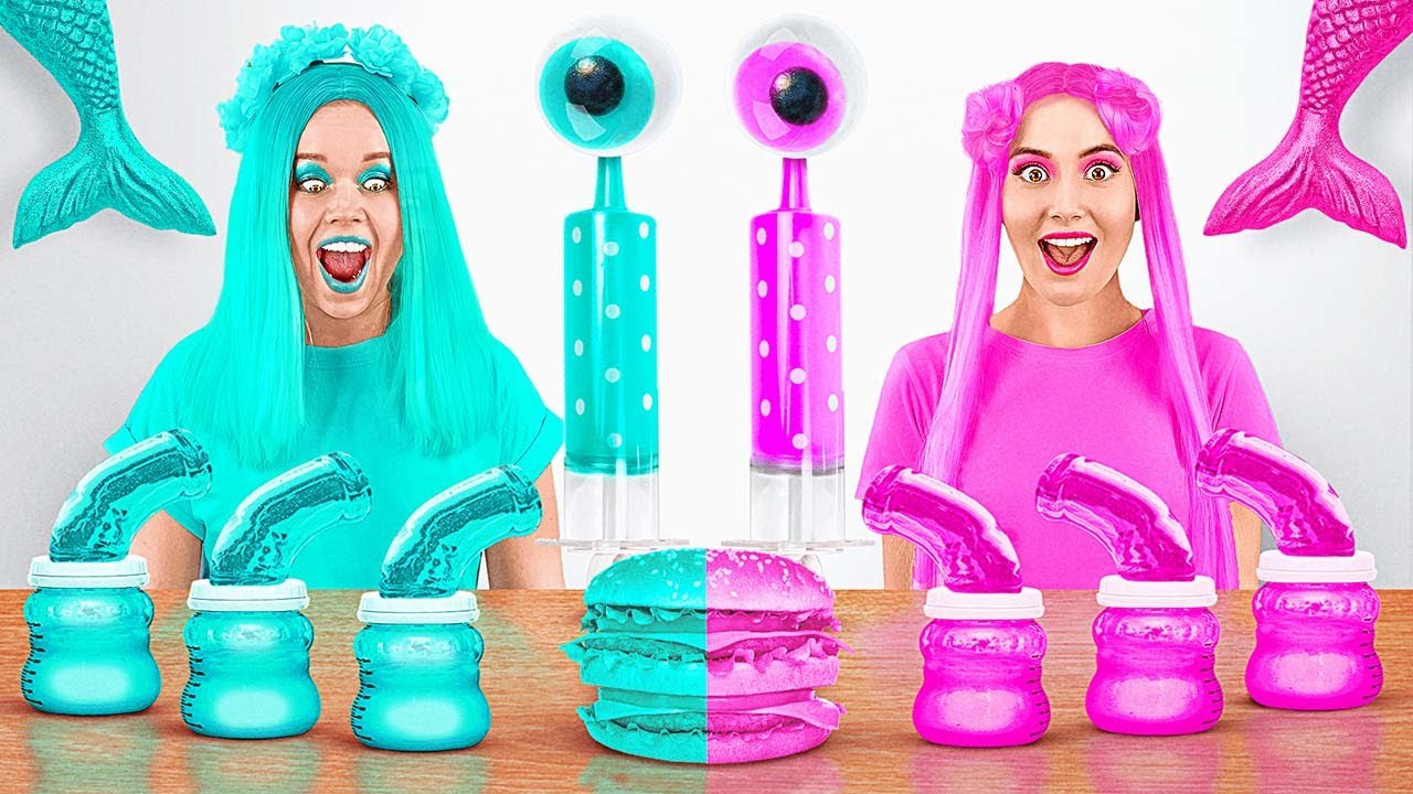 CIBI ROSA VS MENTA || Gelatina di Miele Congelata! Mangiare 1 Solo Colore per 24h di 123 GO! FOOD