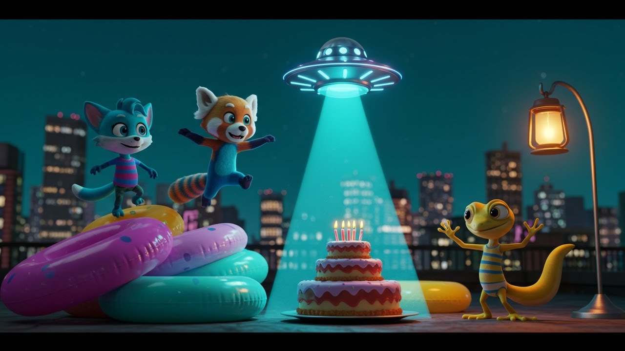Lantern Dash: Rooftop Pool Race with a UFO Twist