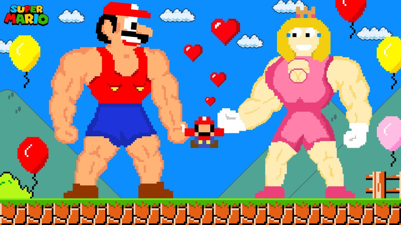Baby Mario Adopted by Mario and Peach Muscular in Super Mario Bros.