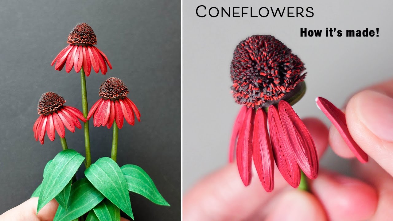 Paper Quilling Red Coneflowers - Tutorial - Miniature Art
