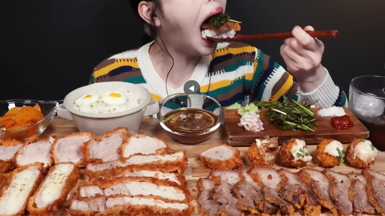 ASMR MUKBANG Pork Cutlet, Cheese and Side Dishes