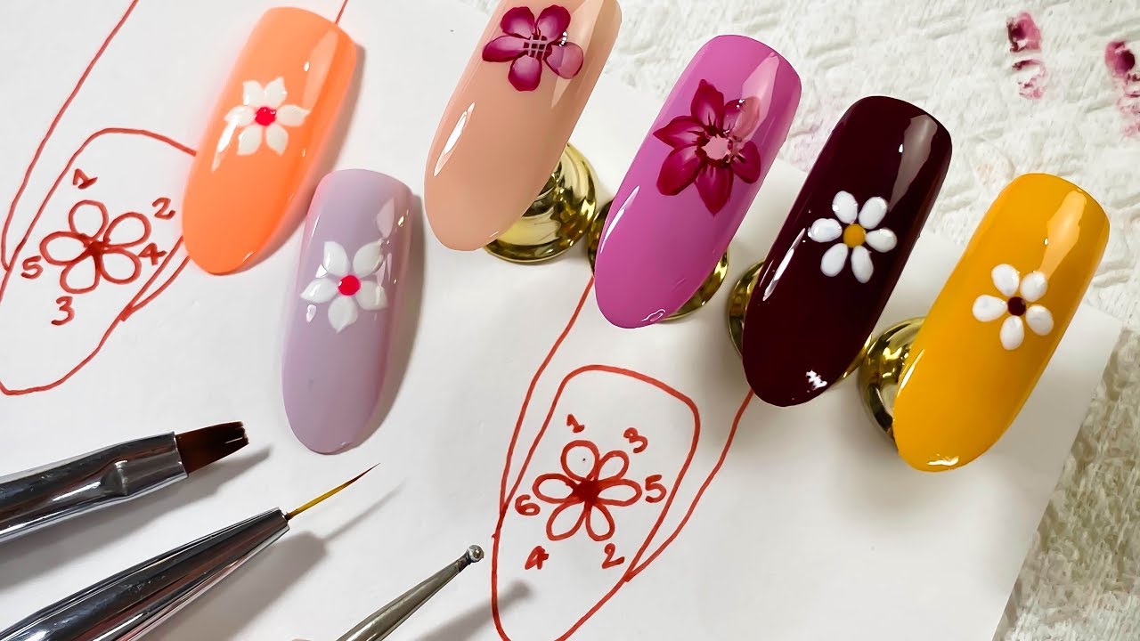 Dibujar FÁCIL Flores en tus Uñas 2020 - flores básicas para uñas - diseños de flores para tus uñas