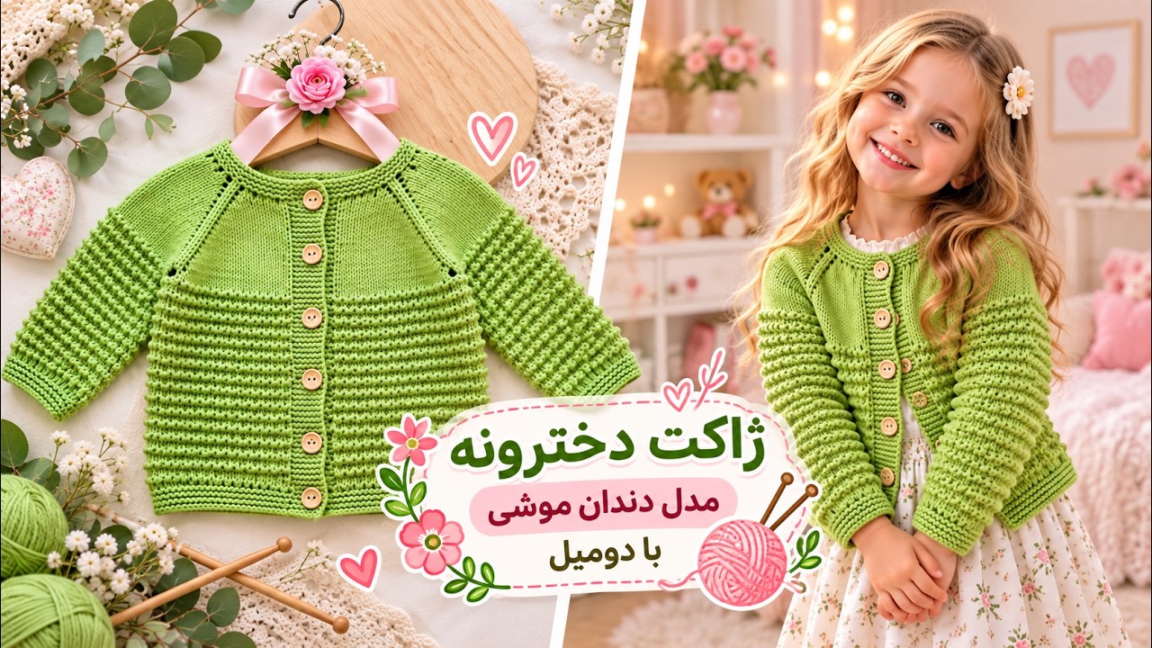 آموزش بافت ژاکت بچه گانه مدل دندان موشی - سایز یکسال