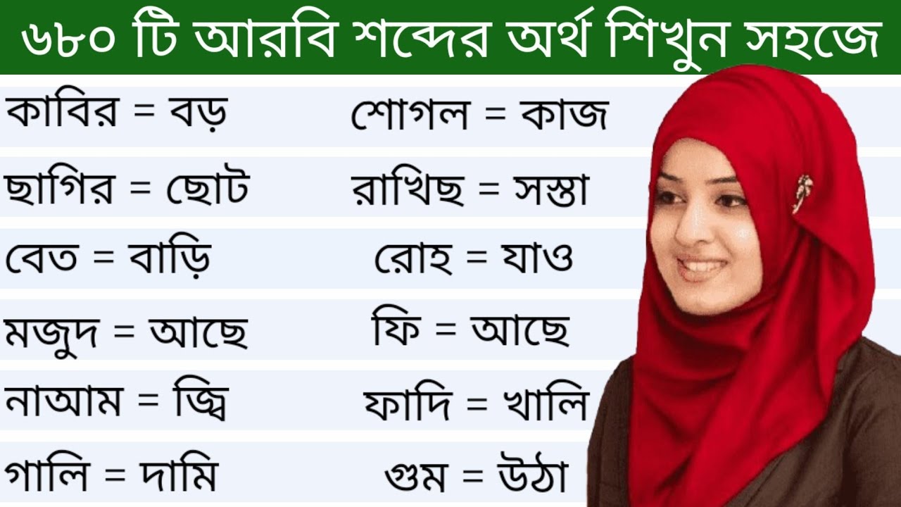 আরবি ভাষা শিক্ষা।। ৬৮০ টি আরবি শব্দের অর্থ ও বাংলা অর্থ শিখুন সহজে