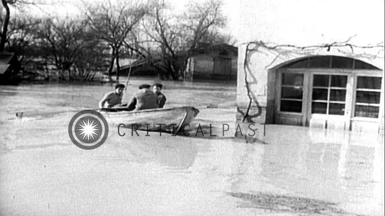 Flooded streets and buildings submerged in water due to floods in France. HD Stock Footage