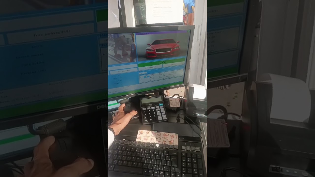 PARKING toll station at exit booth or central payment point