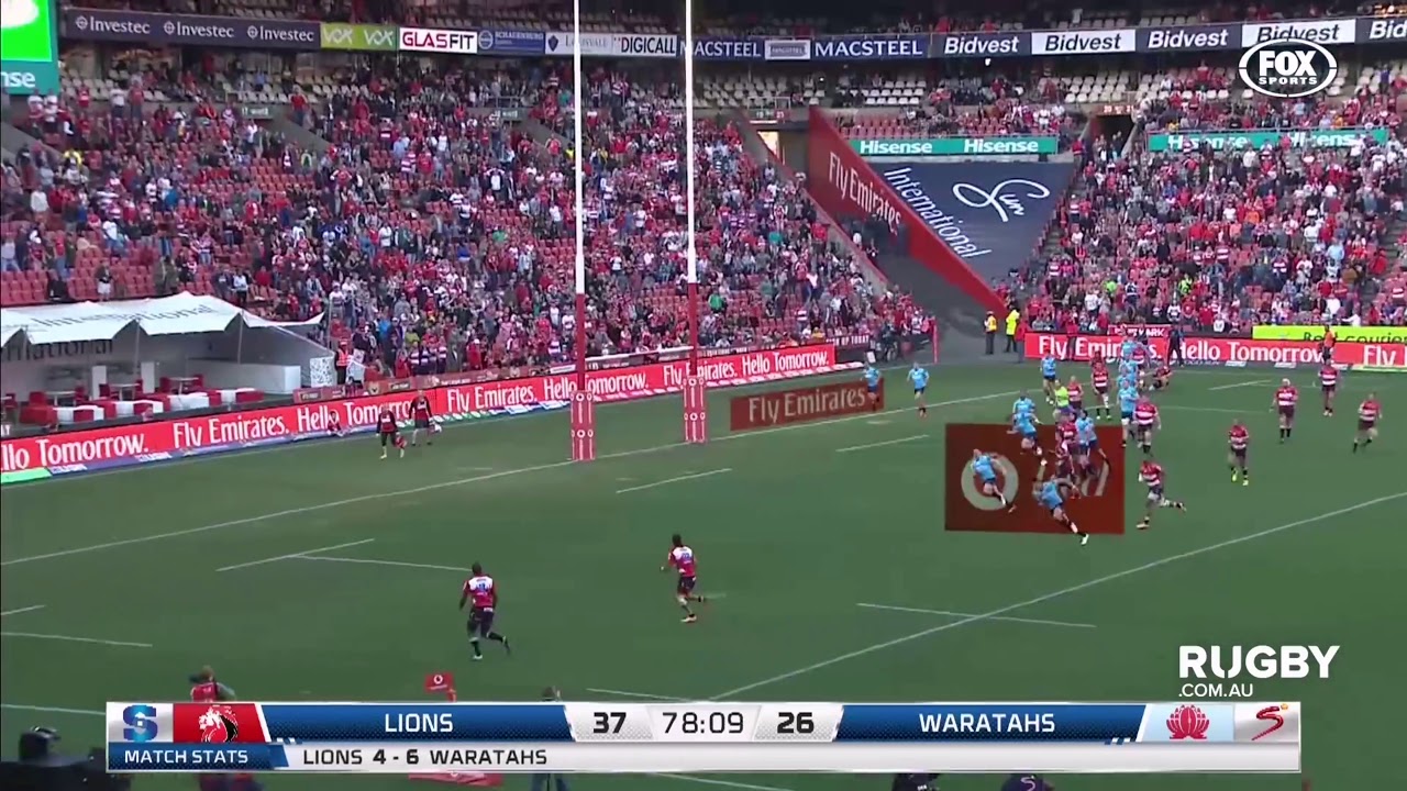 Elton Jantjies Cross Kick Try to Skosan - Lions vs Waratahs Semi Final 2018