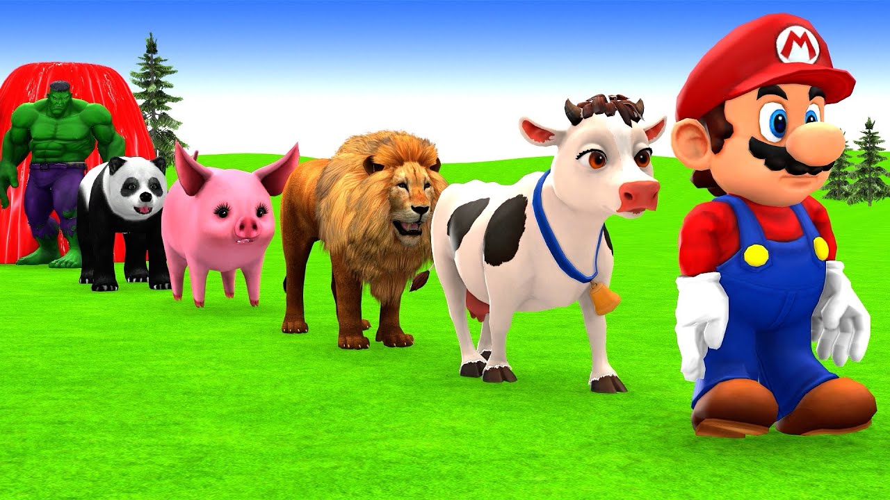 Long Slide Game With Cow Elephant Gorilla Hippopotamus Tiger 3d Animal Game Funny 3d Animals