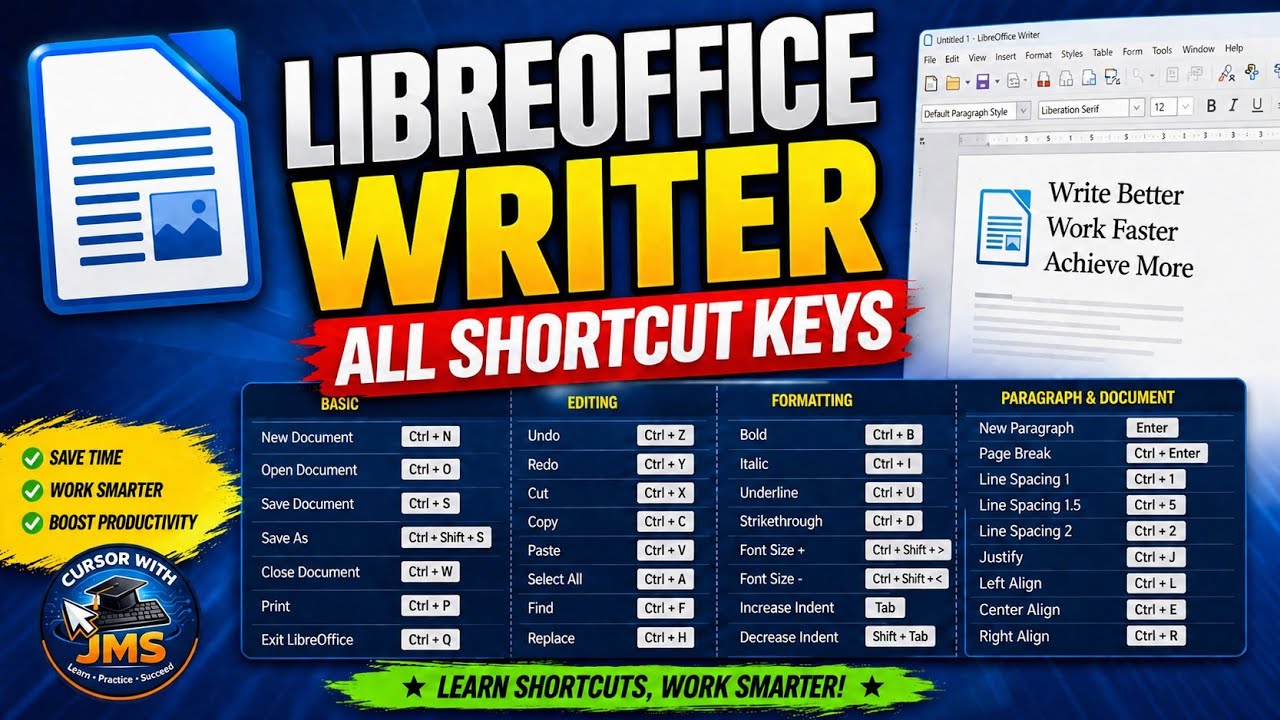 LibreOffice Writer All Shortcut Keys | CCC Exam 2026 |Most Important Shortcut Keys for Exam #o level