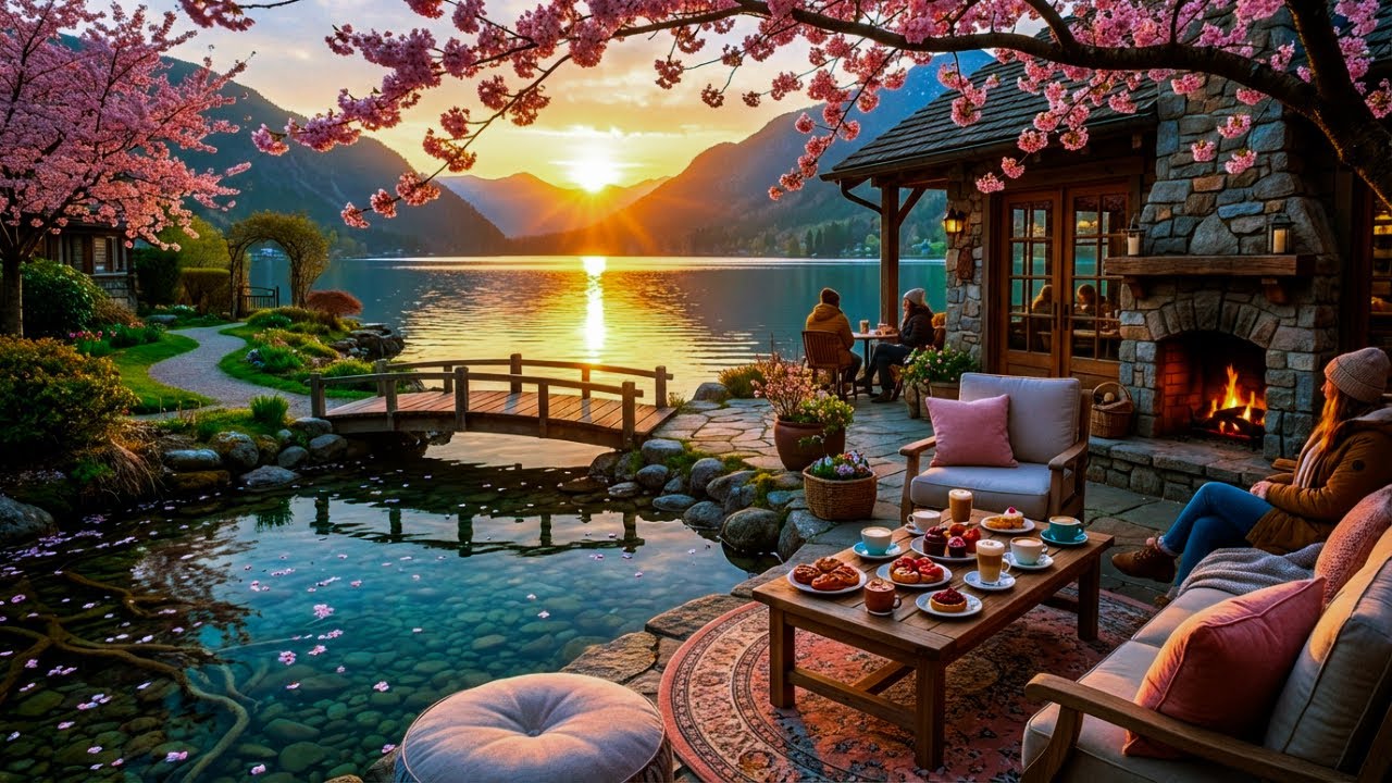 Soft Lakeside Spring Morning Jazz ☕ Cozy Coffee Shop Ambience for Study and Work