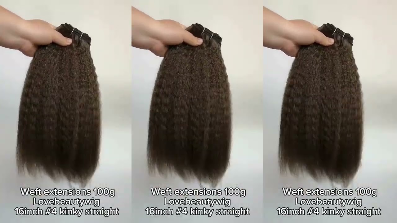 lovebeautywig | 16inch Dark Brown Kinky Straight Machine Weft Hair Extensions #weftextensions