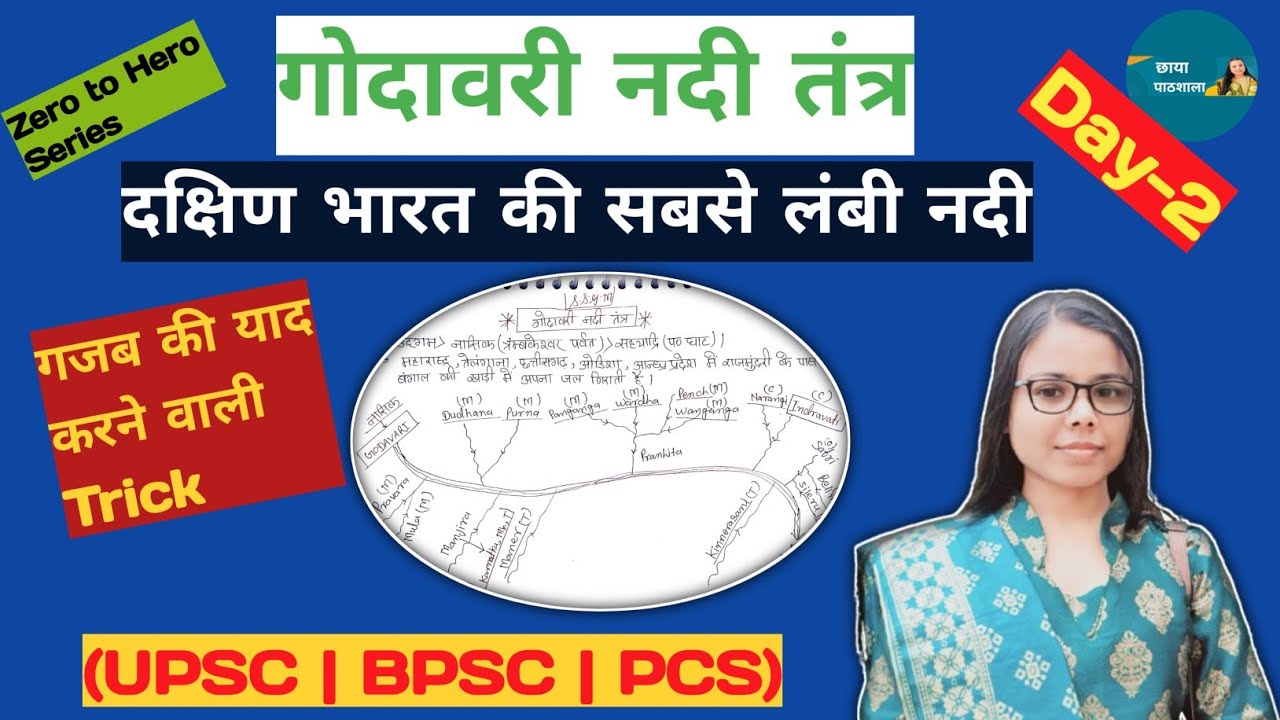 एक ही डायग्राम में पूरा गोदावरी नदी तंत्र याद करें।UPSC, BPSC/PCS/All Exams/2026-27| By छाया पाठशाला