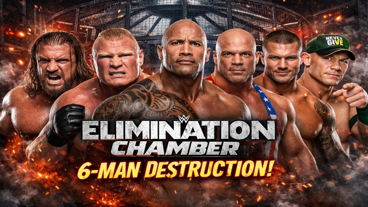 ELIMINATION CHAMBER: Triple H vs. Brock Lesnar vs. The Rock vs. Angle vs. Orton vs. Cena