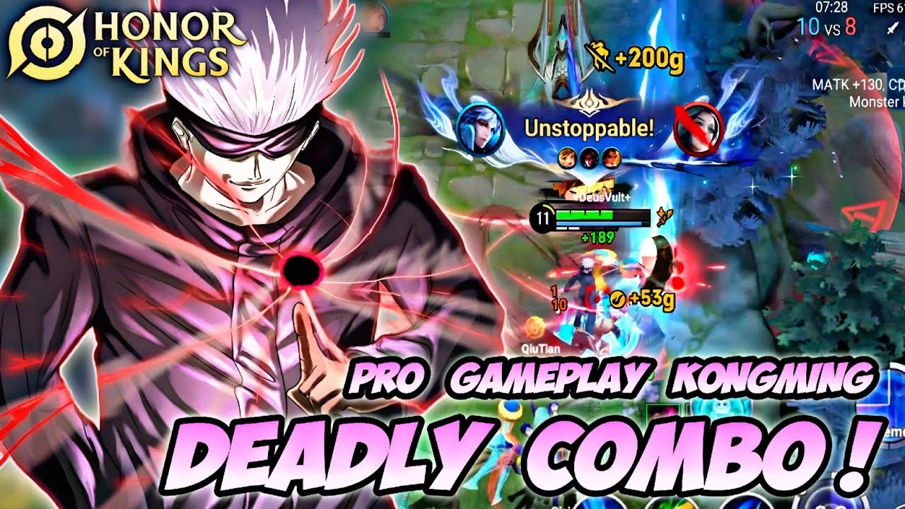 KONGMING/GOJO SATORU HONOR OF KINGS (HOK) - PRO GAMEPLAY TECHNIQUE 100% NO COUNTER | HOK X JJK