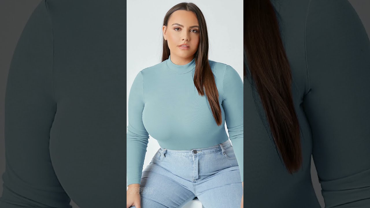 Plus Size women's T-shirt.  Mock Neck Fitted Tee for women.